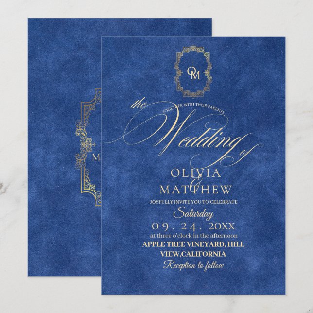 Chic Dusty Blue Wedding  Invitation (Front/Back)