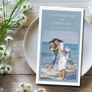Chic Dusty Blue Wedding Personalized Coastal Photo Napkin