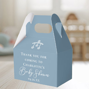 Chic Dusty Blue White Minimalist Baby Shower Favor Box