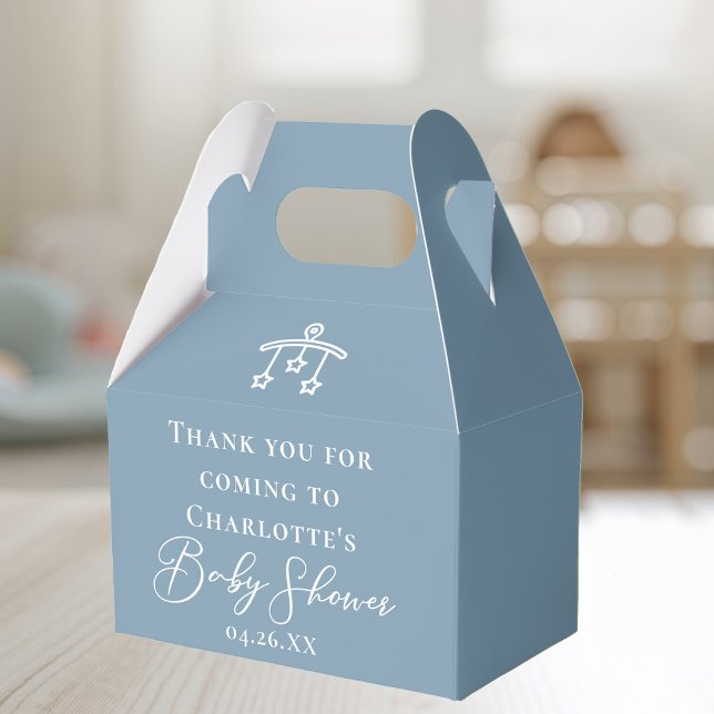 Chic Dusty Blue White Minimalist Baby Shower Favor Box (Creator Uploaded)