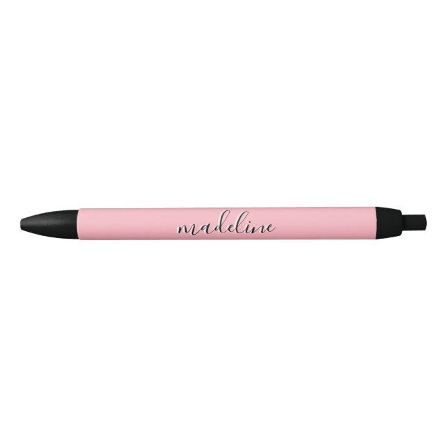 Chic Dusty Blush Pink with black Calligraphy name  Black Ink Pen (Front)