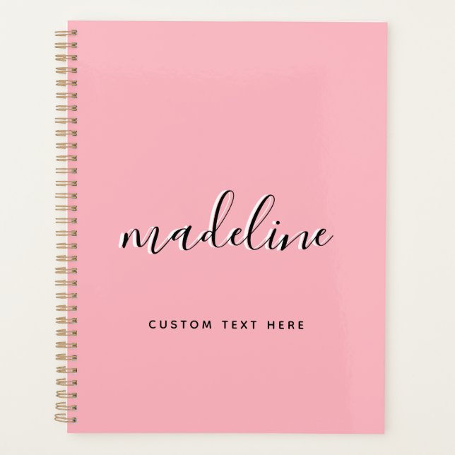Chic Dusty Blush Pink with black Calligraphy name Planner (Front)