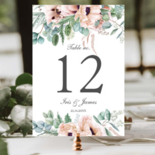 Chic Dusty Pink Blush Floral Wedding Bridal Shower Table Number