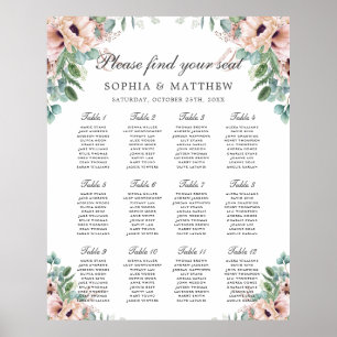 Chic Dusty Pink Blush Floral Wedding Seating Chart