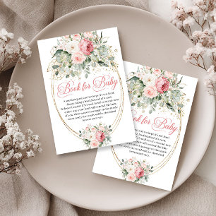 Chic Dusty Pink Floral Book Request Baby Shower Enclosure Card