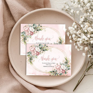 Chic Dusty Pink Floral Eucalyptus Thank You Card