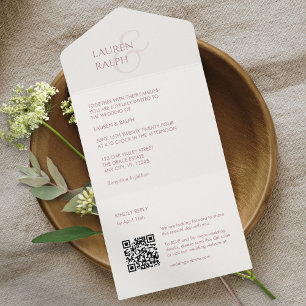 Chic Dusty Pink & Ivory Monogram Initials All In One Invitation