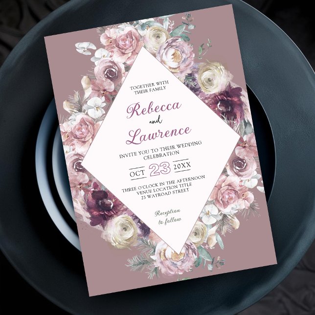 Chic dusty pink rose botanical wedding invitation (Creator Uploaded)