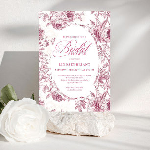 Chic Dusty Pink Toile Roses Pattern Bridal Shower  Invitation
