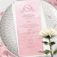 Chic Dusty Rose aquarelle, Monogram Mariage Menu