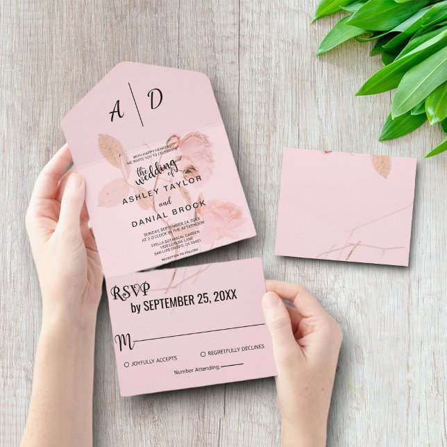 Chic dusty rose floral All in One Wedding Invite (Creator Uploaded)