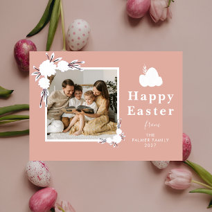 Chic Dusty Rose Floral Easter Keepsake Photo Holiday Card