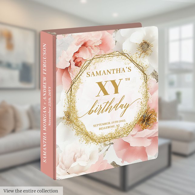 Chic Dusty Rose Gold Anniversaire Classeur (Chic Dusty Pink Gold Birthday Ring Binder

)