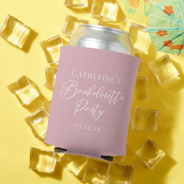 Chic Dusty Rose Pink Bachelorette Party Custom Can Cooler (In Situ Summer)