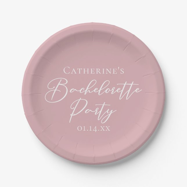Chic Dusty Rose Pink Bachelorette Party Custom Paper Plate (Front)