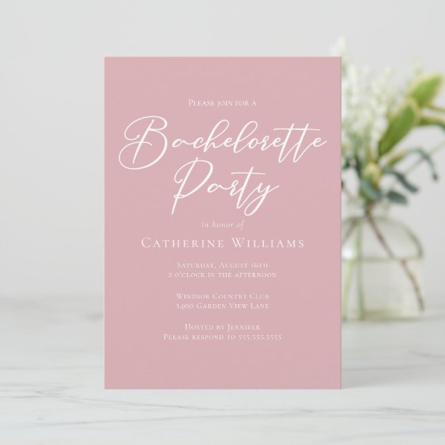 Chic Dusty Rose Pink Bachelorette Party Invitation (Standing Front)