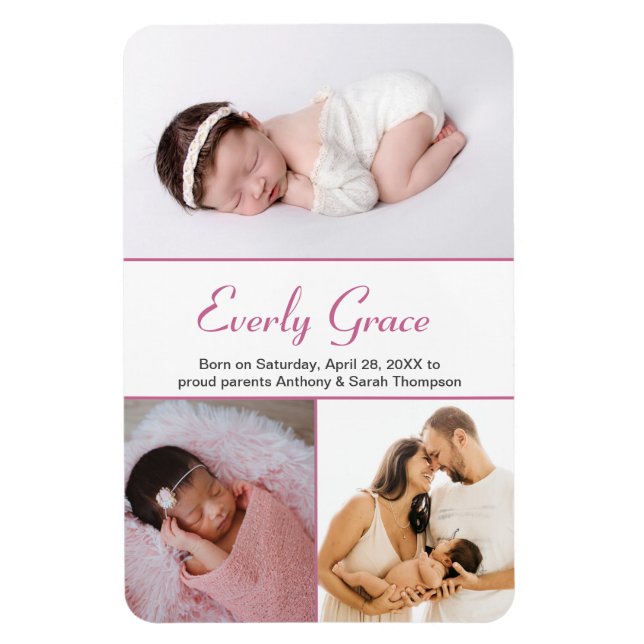 Chic Dusty Rose Pink Script Name Baby Girl Photos Magnet (Vertical)
