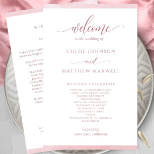 Chic Dusty Rose Watercolor Frame Wedding Program