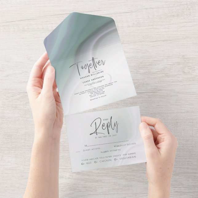Chic Dusty Sage Lilac Agate Tout En Une Invitation (Déchirure)