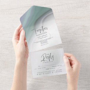 Chic Dusty Sage Lilac Agate Tout En Une Invitation