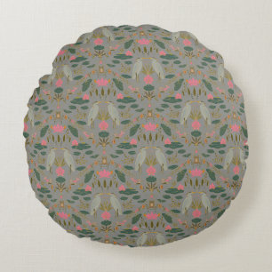 Chic earthy beige Heron Pond Heritage Revival Round Pillow