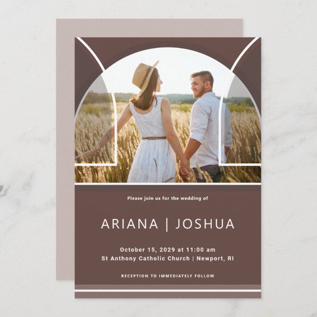 Chic Earthy Plum Arch Photo Wedding Invitation (Front/Back)