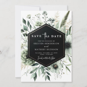 Chic Earthy Watercolor Sage Green Wedding Save The Date