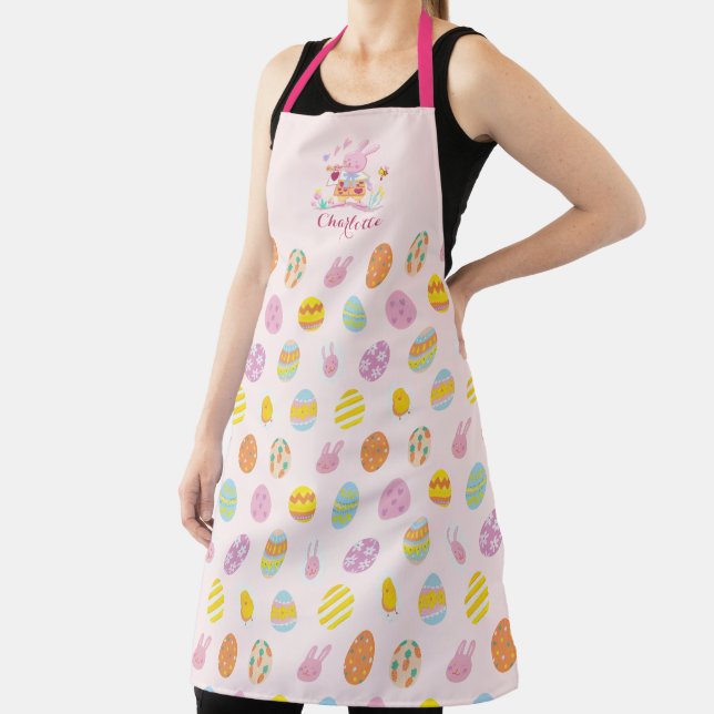 Chic Easter Pink Bunny Garden Egg Pattern  Apron (Insitu)
