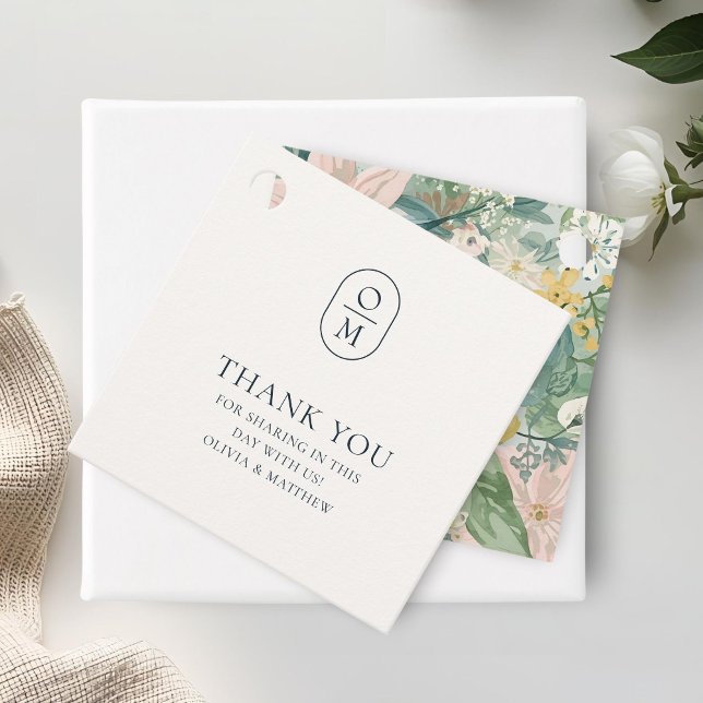 Chic Ebony and Ivory Floral Monogram Wedding Favour Tags (Creator Uploaded)