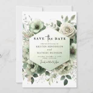 Chic Editable Botanical Sage Green Wedding Save The Date