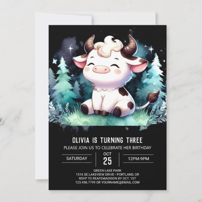 Chic Editable Cow Birthday Invitation (Front)