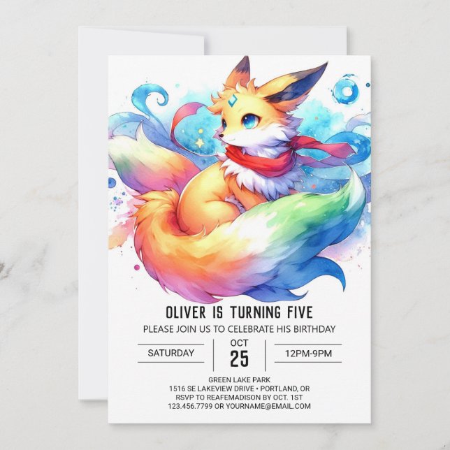 Chic Editable Fox Birthday Invitation (Front)