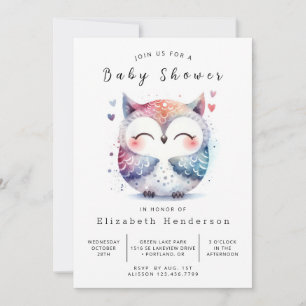 Chic Editable Owl Baby Shower Invitation