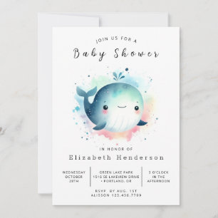 Chic Editable Whale Baby Shower Invitation