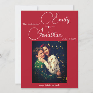 Chic Editorial Deep Red One Photo Wedding Invitation