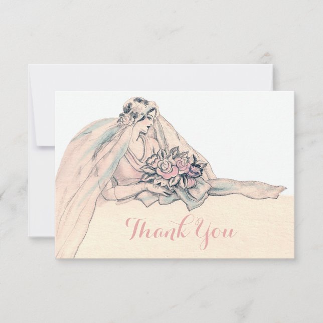 Chic Edwardian Flapper Bride Vintage Thank You Card (Front)