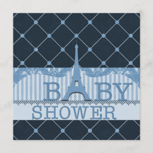 Chic Eiffel Tower Blue Baby Shower Invitation