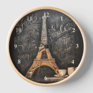 Chic Eiffel Tower Cafe Coffee Chalkboard Paris Clock