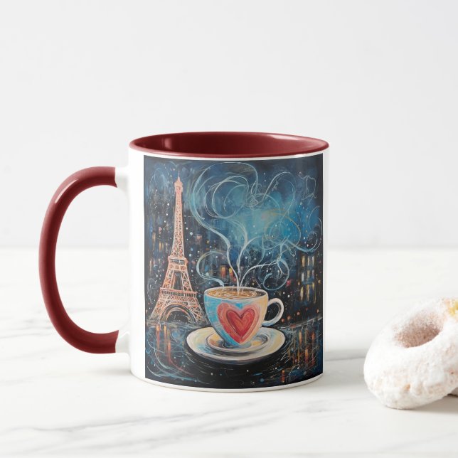 Chic Eiffel Tower Cafe Coffee Chalkboard Paris Mug (With Donut)