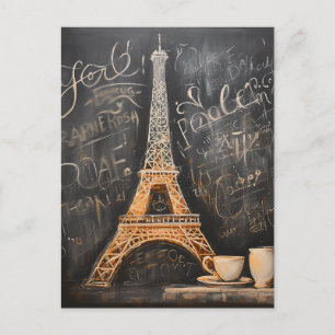 Chic Eiffel Tower Cafe Coffee Chalkboard Paris Postcard