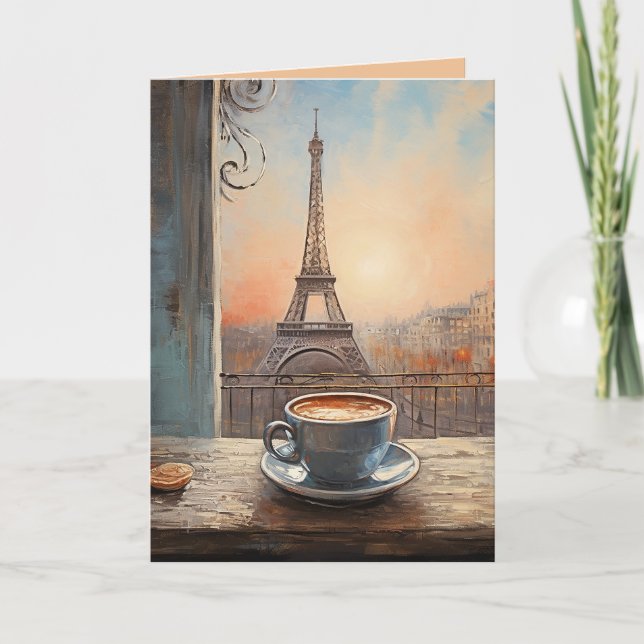 Chic Eiffel Tower Cafe Coffee Paris Birthday Card (Front)