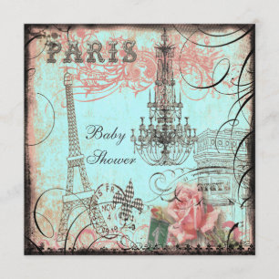 Chic Eiffel Tower & Chandelier Baby Shower Invitation