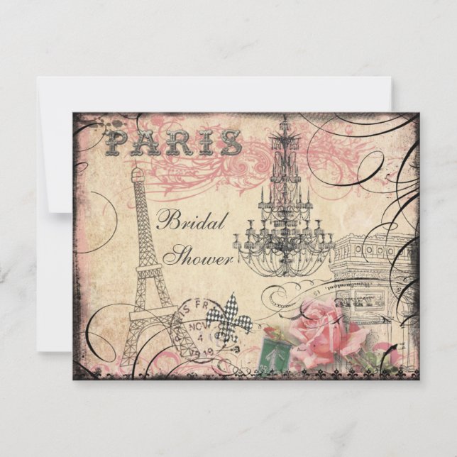 Chic Eiffel Tower & Chandelier Bridal Shower Invitation (Front)
