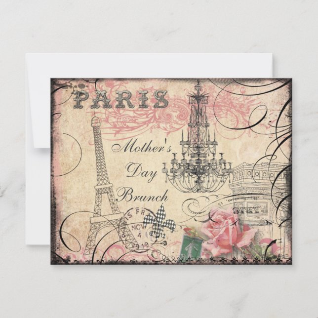 Chic Eiffel Tower & Chandelier Mother's Day Brunch Invitation (Front)
