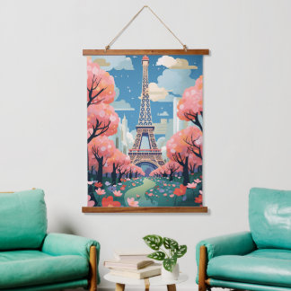Chic Eiffel Tower Modern Paris Floral Charm Hanging Tapestry