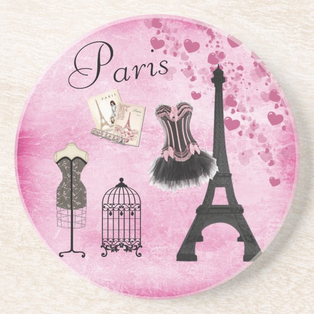 Chic Eiffel Tower Pink Paris Fashion Coaster (Front)