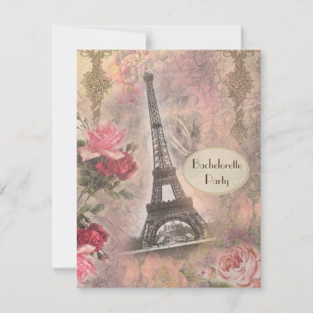 Chic Eiffel Tower & Roses Bachelorette Party Invitation (Front)