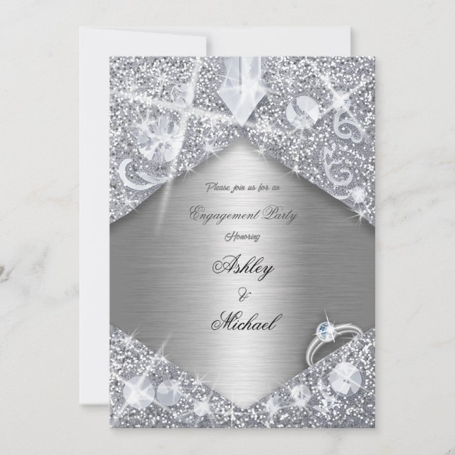 chic elegance silver engagement party glam luxury invitation (Front)