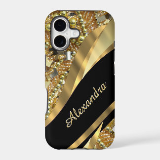 Chic elegant black and gold bling personalized