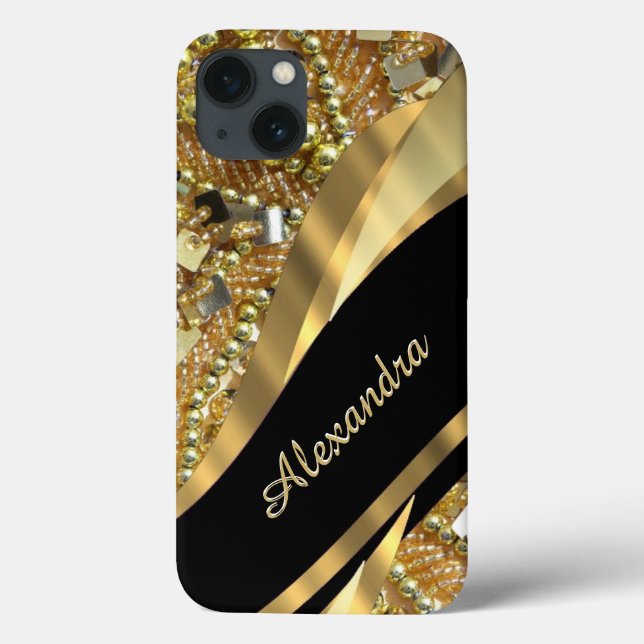 Chic elegant black and gold bling personalized Case-Mate iPhone case (Back)